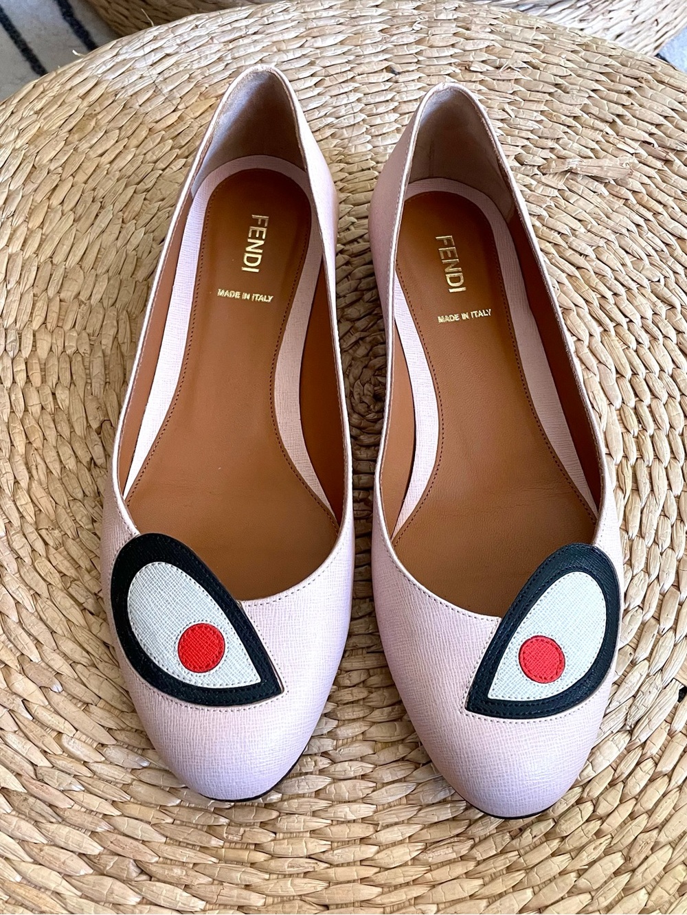 Fendi Vintage Monster Pink Leather Ballet Flats Excellent Condition 8.5